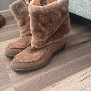 Napoleoni Italy Shearling Wedge Boots, brown/taupe size 8